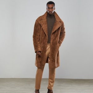 Camel Teddy Coat-płaszcz zimowy, pluszowy płaszcz dla mężczyzn, odzież wierzchnia, mężczyźni zimowi, odzież zimowa, Boże Narodzenie, minimalistyczny, płaszcz jesienny, odzież na czarny piątek zdjęcie 1