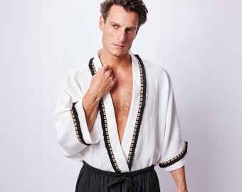 Men's Athena Kimono,Natural Clothing, Kimono for Men, Minimalist, Beach Kimono Men,Kimono Men,White Kimono,Gift for him,Beach Wear