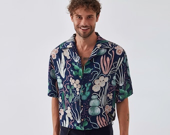 Chemise cactus, motif floral, vêtements d'été, chemise pour homme, chemise hawaïenne, vêtements d'été, style hawaïen, chemise oversize