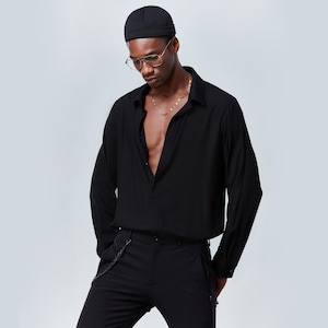 Black Long Sleeve Shirt Viscose Fabric, Minimalist, Stylish Shirt, Shirt for men, Elegant Long Sleeve Shirt, Handmade,Black Shirt image 3