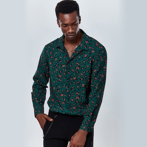 Green Leopard Long Sleeve Shirt Silk Fabric Breathable - Etsy
