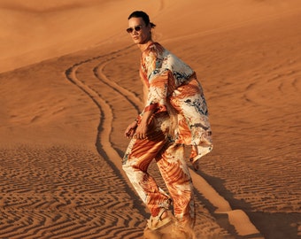 Okimami Kimono,Silk mens kimono robe&pants ,Boheme dressing gown for man,Men's kimono,valentines day gift for him different