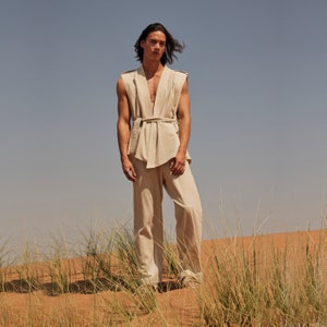 Men&#39;s Linen Vest&Pants, Natural Linen Clothing, Linen Suit for Men, Linen Outfits for Man,Minimalist Outfits,Personalized Gift,Wedding Suit