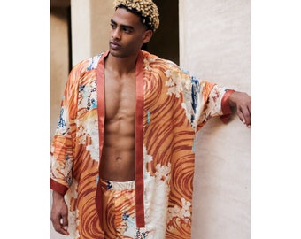 Silk mens kimono robe,Boheme dressing gown for man,Long satin bathrobe,Men's kimono,Bohemian dressing gown,Long silky robe,Luxury Kimono