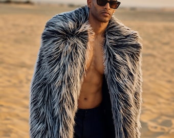 Barbarian Faux Fur Hooded Vest, Viking Warrior Costume, Burning Man Outfit, LARP Armor, Tribal Shaman Cloak, Christmas gift for boyfriend
