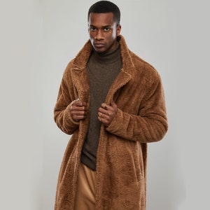 Manteau en peluche camel Manteau d'hiver,Manteau en peluche pour homme,Manteaux d'extérieur,hommes d'hiver,Vêtements d'hiver,Noël,Minimaliste,Manteau d'automne,Vêtements du Black Friday image 3