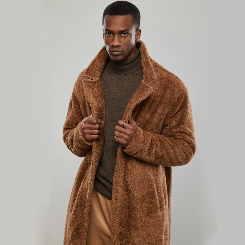 Camel Teddy Coat Winterjas, Teddyjas voor heren, Uitloper, Wintermannen, Winterkleding, Kerstmis, Minimalistisch, Herfstjas, Black Friday-kleding afbeelding 3