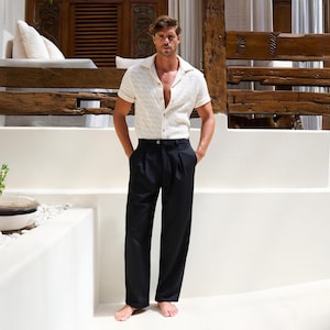Elegant Black Wide Leg Pants | Retro 70s Flow | Relaxed Fit Statement Trousers,Summer Festival Pants,Retro Pants,Vintage Pants