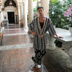Cave Kimono,Silk Mens Kimono robe&pants ,African Kimono , Luxury long satin bathrobe,Men&#39;s kimono,Long silky robe,giftforhim,Christmas gift