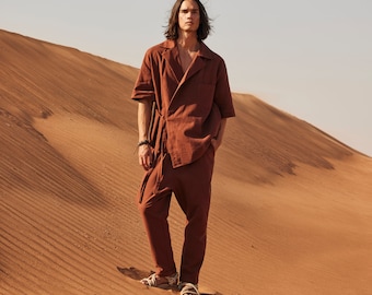 Pantalones de chaqueta de lino para hombre, regalo de Navidad, estilo de festival, traje de lino para hombre, trajes de lino para hombre, minimalista, regalos del día de San Valentín, kimono para hombre, boda para hombre