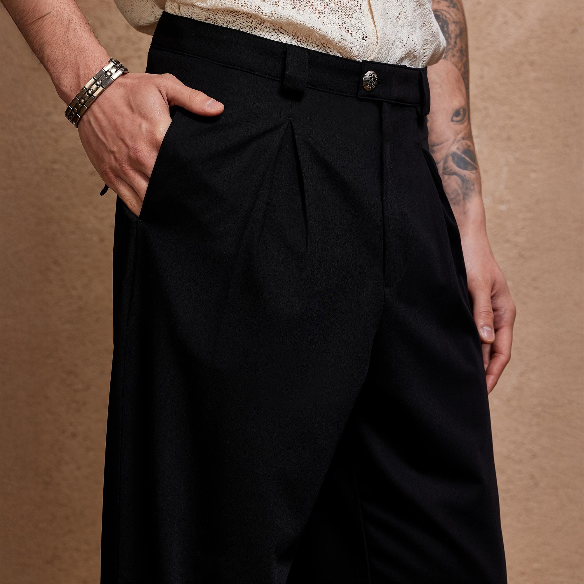 Elegant Black Wide Leg Pants | Retro 70s Flow | Relaxed Fit