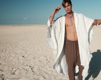 Poncho lunghi per festival estivi, kimono con frange lavorati a mano, poncho Burningman, kimono oversize boho, stile etnico, kimono boho, poncho fatti a mano