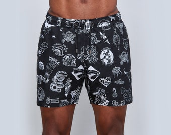 Short de bain pour homme avec motif d'encre Old School pour la plage, la natation, les voyages, les sports d'été, maillot de plage avec doublure en maille et poches.