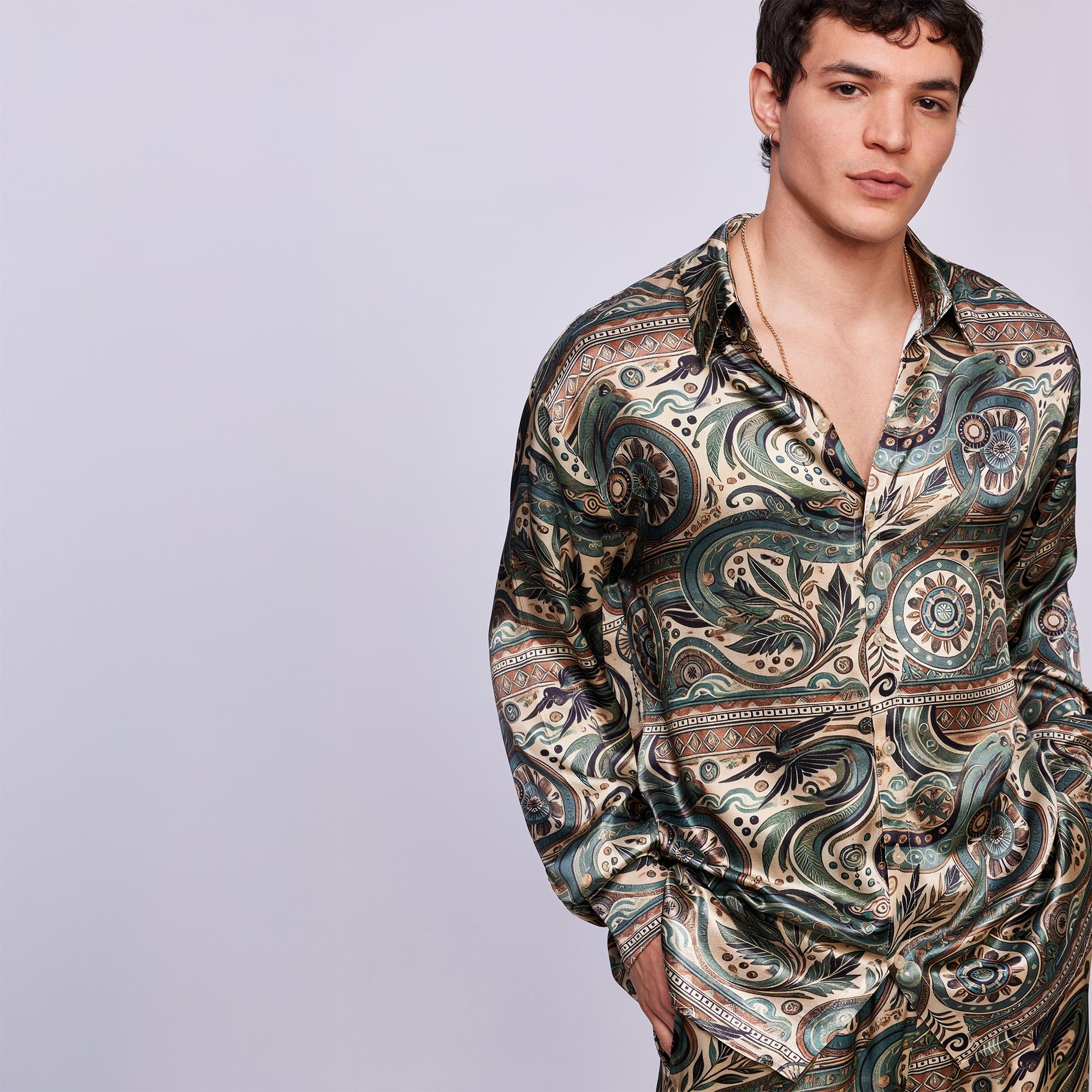 Camicia Anni '70 In Raso Colorata - Travestimento Carnevale E Festa In Maschera - Foto 11