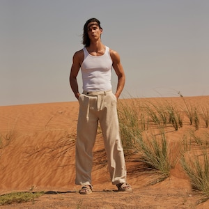 Beige Linen Pants,Linen Pants Men,Linen Mens Clothing, Palazzo Linen Pant,Organic Classic Clothing for Men , Boho Minimalist Linen Pants