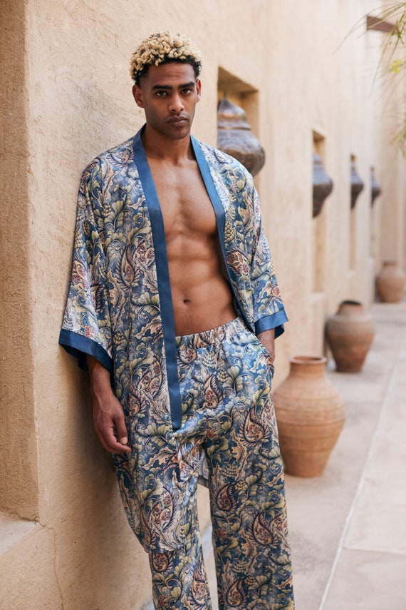 Silk Mens Kimono Robe men s Kimono boheme Dressing Gown for Man long Satin Bathrobe bohemian Dressing Gown long Silky Robe ethnic Kimono Etsy Canada