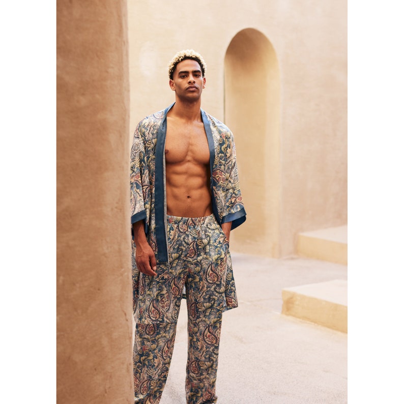 Paisley Kimono, Silk Mens Kimono Robe&pants ,men's Kimono, Boheme
