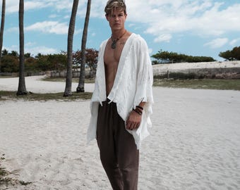 Poncho per festival estivi, kimono con frange lavorati a mano, poncho Burningman, kimono oversize boho, stile etnico, kimono in cotone boho, poncho fatti a mano
