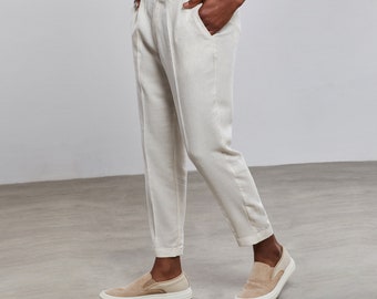 Chino coupe carotte 100 % lin,Pantalons en lin pour homme,Style homme lin,Vêtements pour homme en lin,Minimaliste,Coupe décontractée,Vêtements d'été,Cadeau d'été