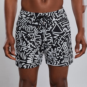 Men Swim Trunks Board Shorts with Geometric Pattern for Beach ,Swimming ,Travel, Summer Sports,beach Trunks with Mesh Lining & Pockets,