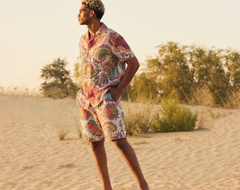 Conjunto de lino Camisa y pantalón corto - Tela de lino, Ropa de verano, Ropa de lino para hombres, Camisa de verano, Regalo de verano, Estilo festival, Elegante, Conjunto de lino