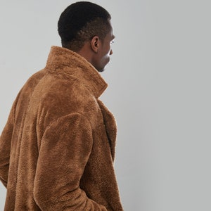 Camel Teddy Coat-płaszcz zimowy, pluszowy płaszcz dla mężczyzn, odzież wierzchnia, mężczyźni zimowi, odzież zimowa, Boże Narodzenie, minimalistyczny, płaszcz jesienny, odzież na czarny piątek zdjęcie 5