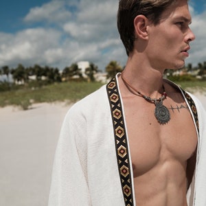Men’s kimono jacket, perfect for festivals, beachwear, and casual outings. Made from natural fabrics, offering comfort and a standout retro style. Lightweight and breathable for warm weather. Handmade with attention to detail. Fast shipping available