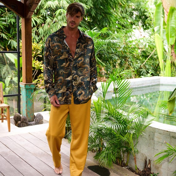 Mustard Yellow Men Palazzo Pants, High Waisted Pleated Trousers, Retro 50s  Havana Style, Wide Leg Gold Chino, Resort Wear, Swing Dance - Etsy