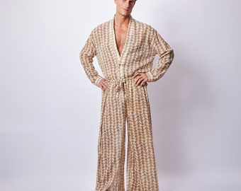 Kimono-Set, Herren-Kimono-Robe und Hose, Herren-Kimono, Boheme-Morgenmantel für Männer, Sommerkleidung, Boho-Männerkleidung, Geschenk für ihn