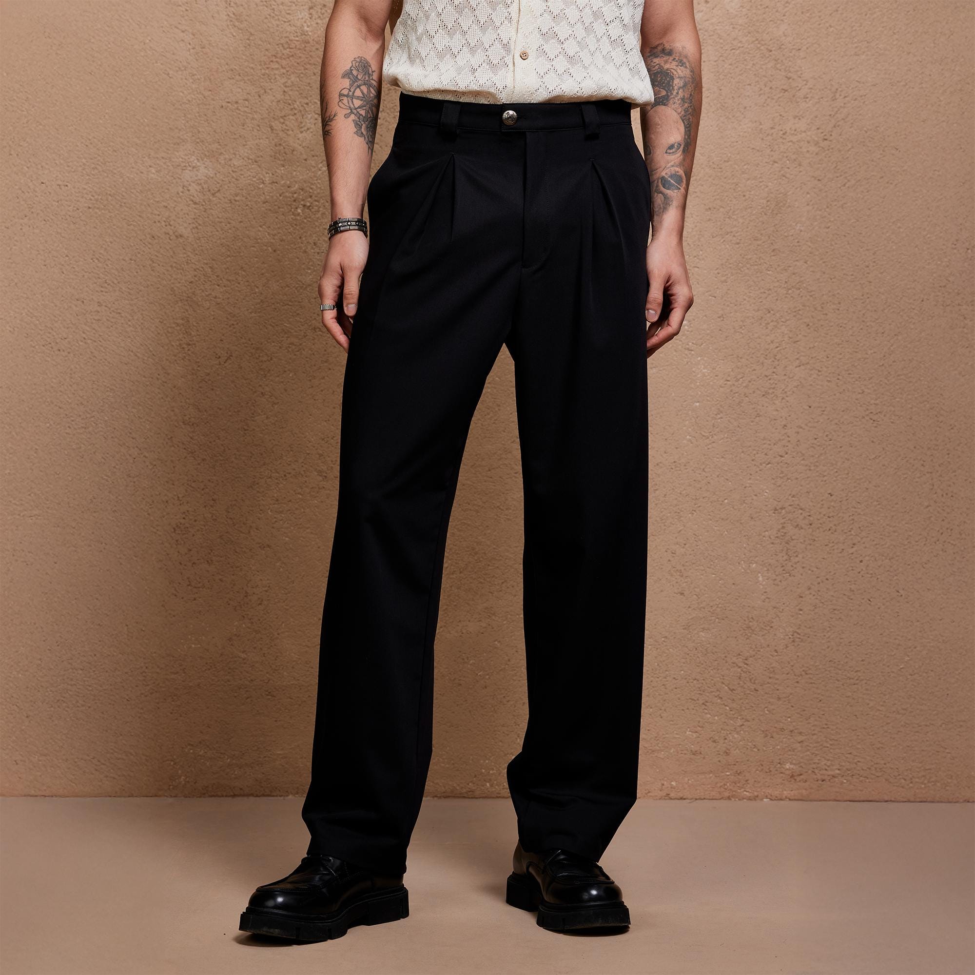 Elegant Black Wide Leg Pants | Retro 70s Flow | Relaxed Fit