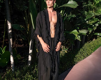 Poncho lunghi per festival estivi, kimono con frange lavorati a mano, poncho Burningman, kimono oversize boho, stile etnico, kimono boho, poncho fatti a mano