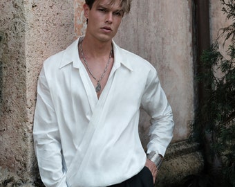 White Cotton Satin Elegance Shirt ,Stylish Shirt, Shirt for men,Elegant Long Sleeve Shirt,Gift for him,White wedding shirt men,beach wedding