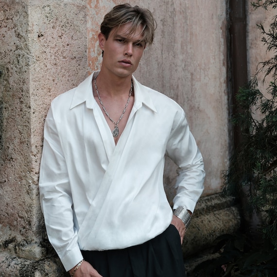 white satin button up shirt