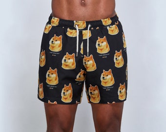 Men Swim Trunks Board Shorts With Doge Coin Pattern For Beach ,Swimming ,Travel, Summer Sports,Doge Coin,Elon Musk,Bitcoin,MemeCoin,Future