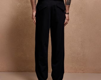 Elegant Black Wide Leg Pants | Retro 70s Flow | Relaxed Fit