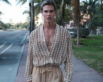 Beige Kimono, Cotton mens kimono robe&pants ,Men's kimono, Boheme dressing gown for man, summer clothing,Boho men clothing,gift for him.