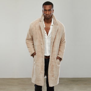 Cappotto Teddy Beige Cappotto invernale, Cappotto Teddy per uomo, Capispalla, Uomo invernale, Abbigliamento invernale, Natale, Minimalista, Cyber Monday, Abbigliamento Black Friday immagine 7