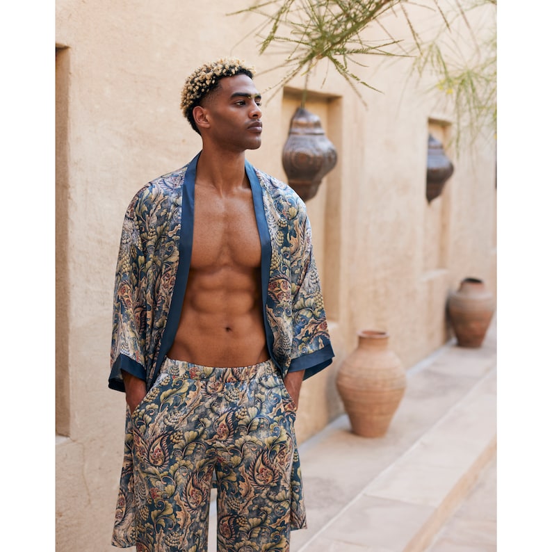 Paisley Kimono, Silk Mens Kimono Robe&pants ,men's Kimono, Boheme