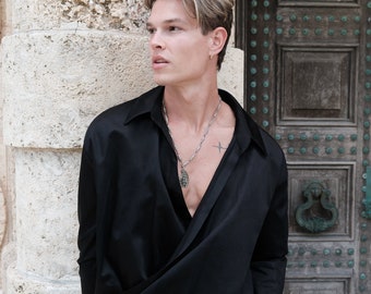 mens black satin dress shirt Amazon.com: OYOZONE Men's Luxury Satin Dress Shirt Shiny Silk Long Sleeve Button Up Shirts Wedding Shirt Party Prom Black : Clothing, Shoes & Jewelry