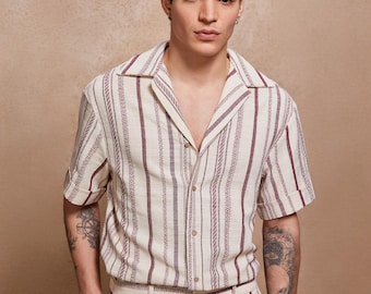 Men's Rustic Linen Shirt and Shorts Set | Two Piece Summer Outfit | Breathable Beachwear | Casual Resort Wear | Marine Linen Set