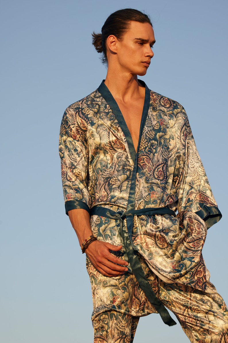 Silk Mens Kimono Robemen's Kimonoboheme Dressing Gown - Etsy