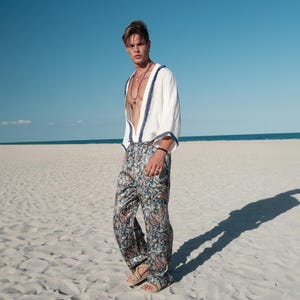 Men&#39;s Ethnic Kimono With Pants , Kimono for Men,Beach Kimono Men,Gift for him,Beach Wear,Festival Outfit,Festival Clothing,Unique Men’s Wear