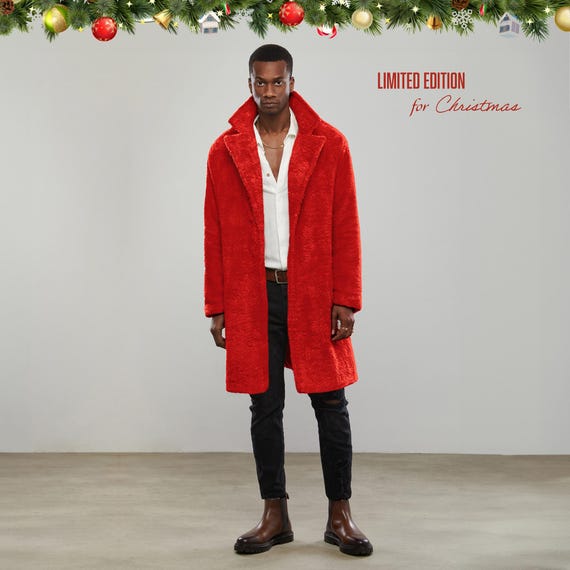 Christmas Coat for Men: Warm Oversized Faux Shearling Jacket - Etsy