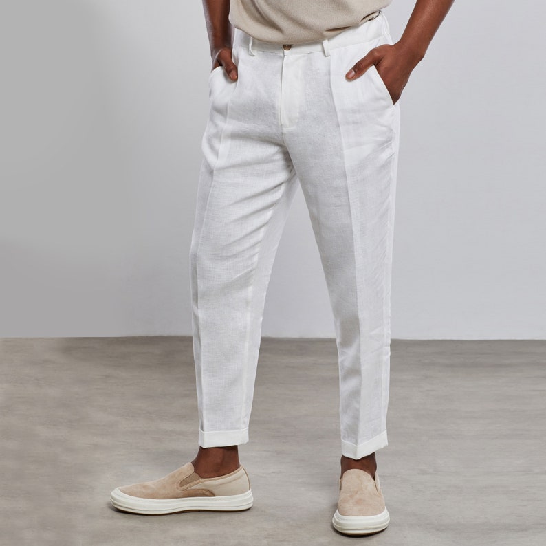 White Linen Pants,linen Pants Men,linen Mens Clothing, Quality Soft ...