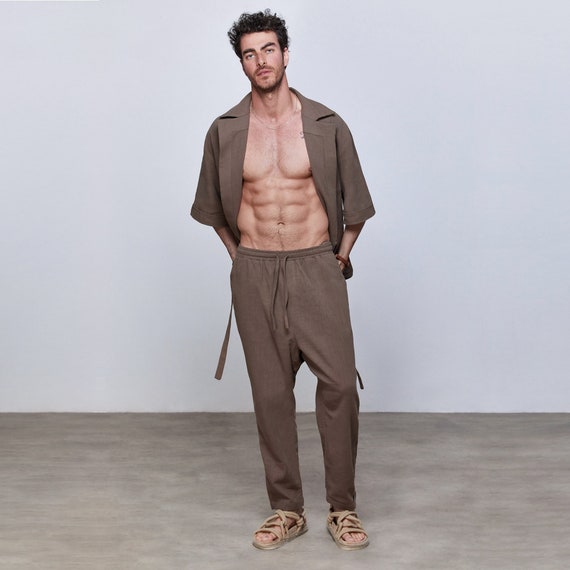 Brown Linen Clothing, Linen Pants for Men, Casual Pants for Man