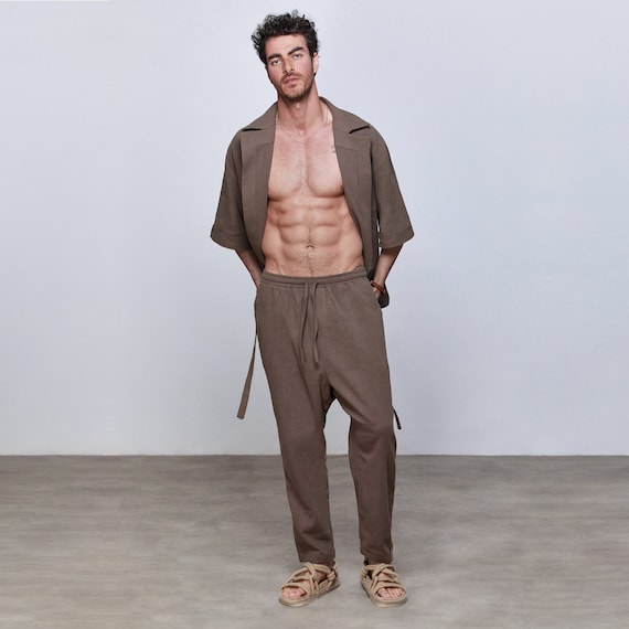 Brown Linen Clothing, Linen Pants for Men, Casual Pants for Man