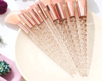 10 pinceaux maquillage rose gold