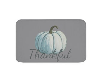 Thankful Aqua Pumpkin Memory Foam Mat, Fall Mat, Fall Kitchen Mat, Pumpkin Mat, Fall Bathroom Mat, Memory Foam Rug