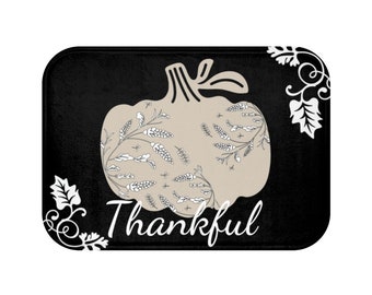 Fall Bath Mat, Floral Pumpkin Bath Mat, Fall Decor, Bathroom Mat