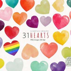 Aquarell Herzen Clipart, Herz Clipart, Regenbogen Herz Clipart, bunte Herz Clipart, Faux Aquarell Herzen, Valentinstag Clipart PNG